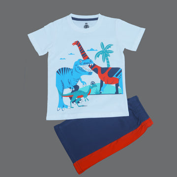 Dinasour White & Navy Twinset