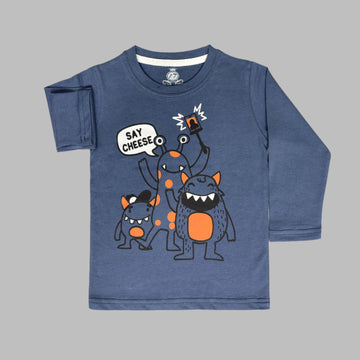 Cheese Full Sleeves Stone Blue T-Shirt