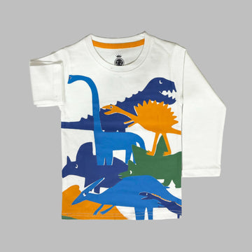 Dinosaur Full Sleeves White T-Shirt