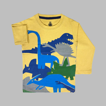 Dinosaur Full Sleeves Corn Yellow T-Shirt