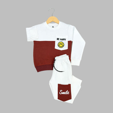 Happy Smile White & Brown Tracksuit
