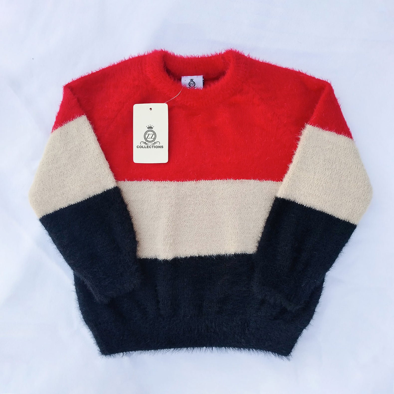 Tricolor Fuzzy Knit Sweater