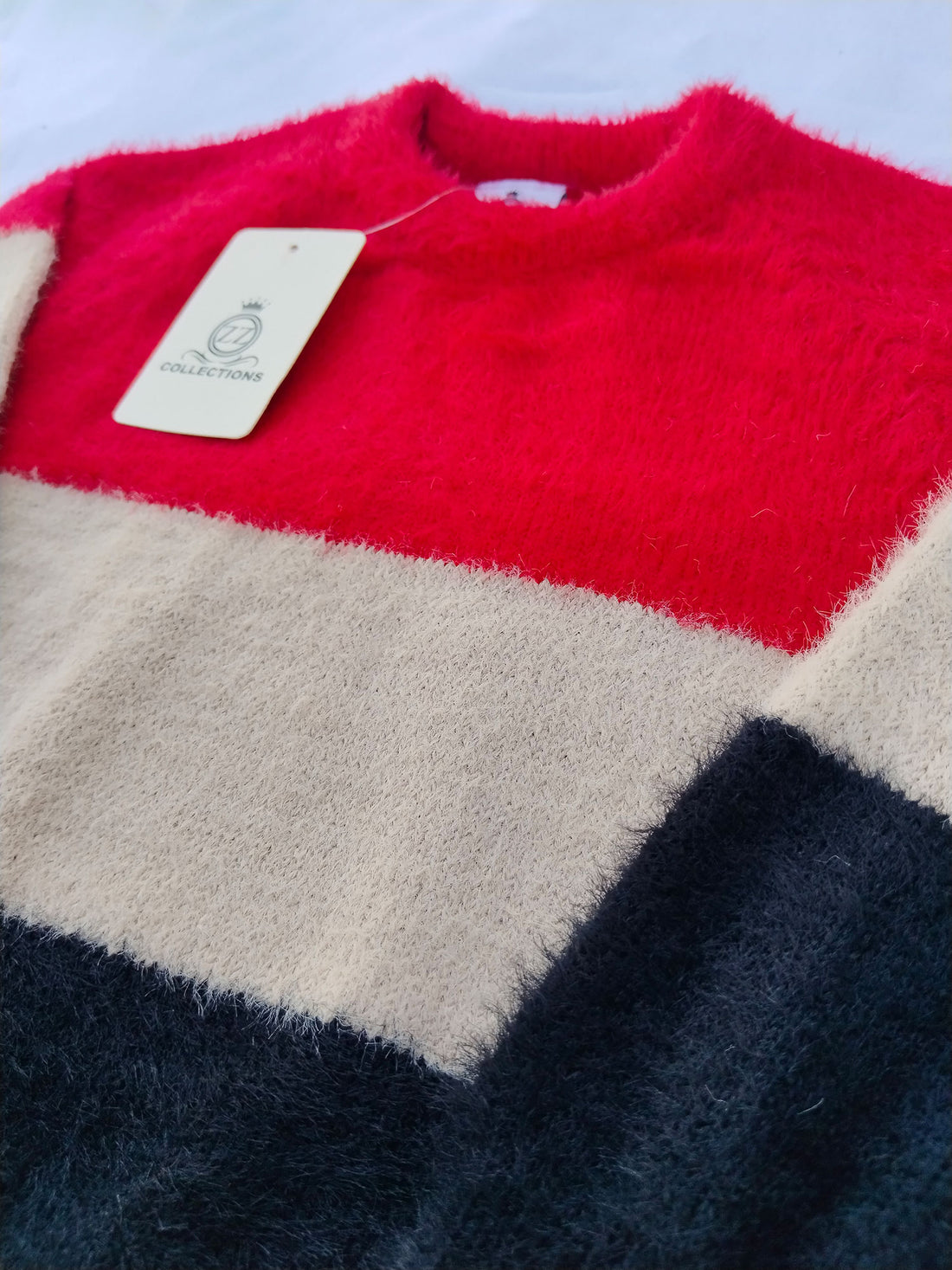 Tricolor Fuzzy Knit Sweater