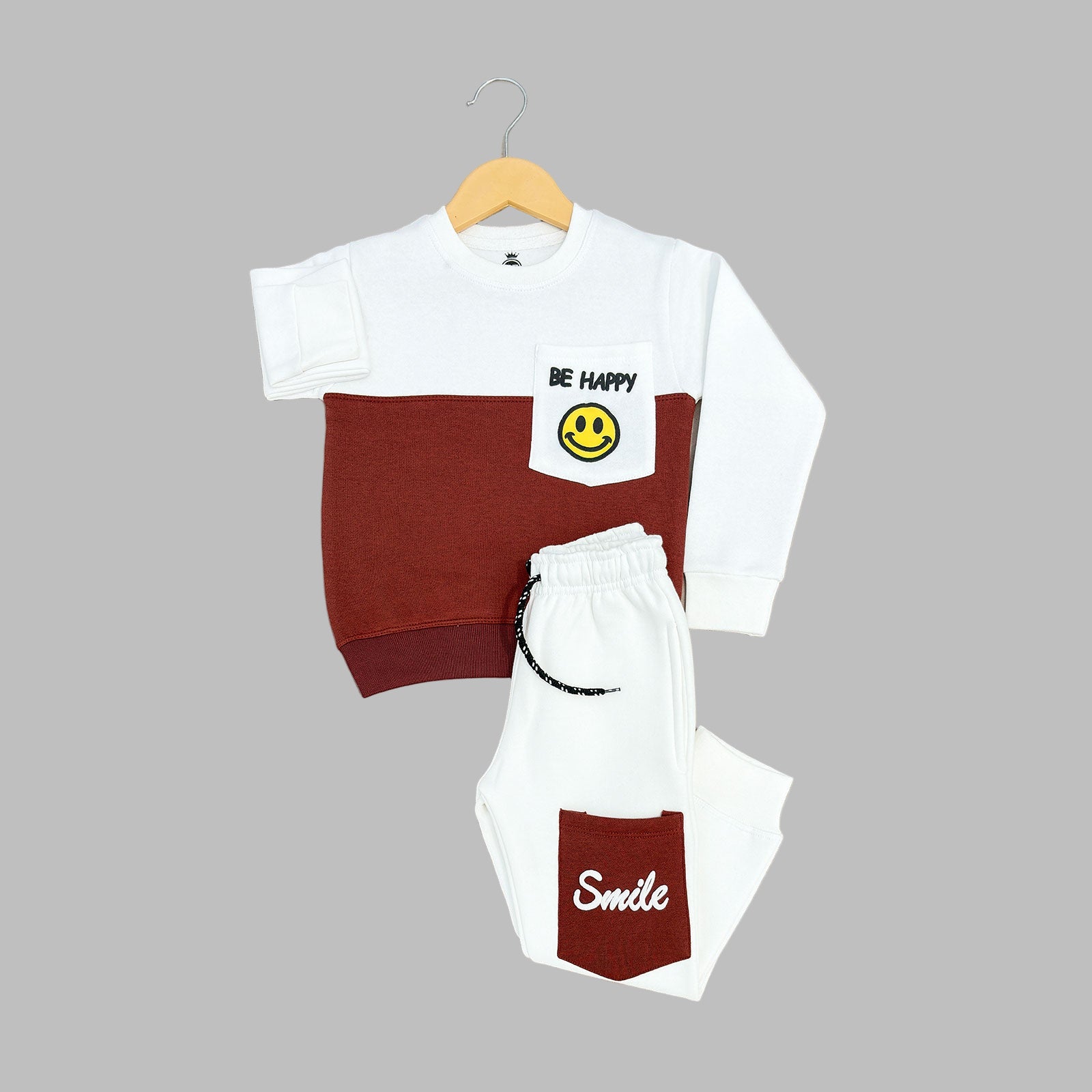 Happy Smile White & Brown Tracksuit