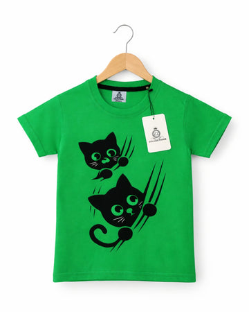 Cute Climbing Cats Forest Green Tee