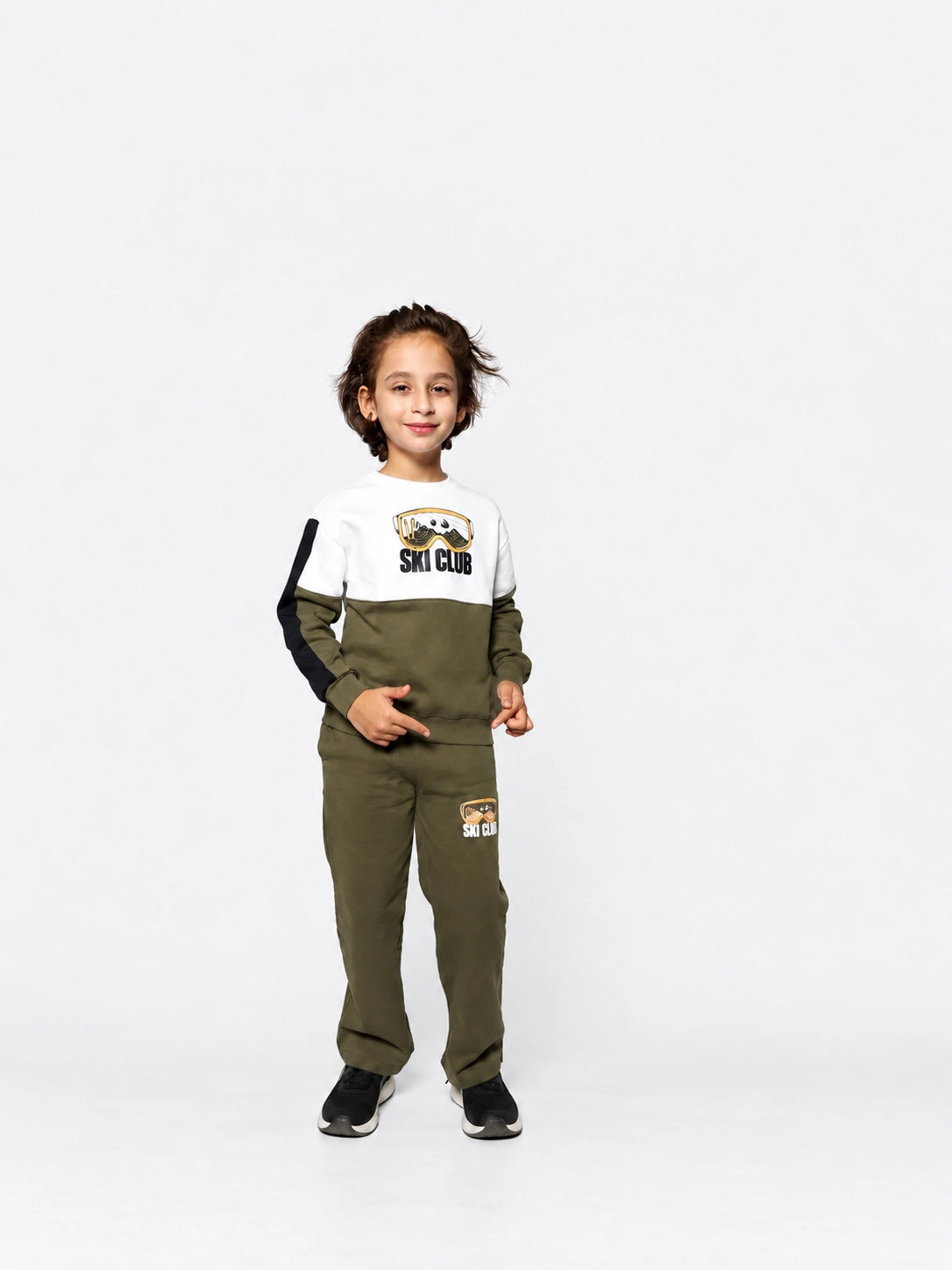 Ski Club White & Green Panel Suit